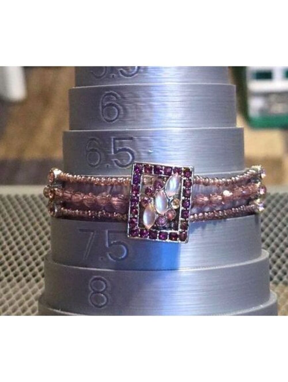 Purple Beaded Rhinestone Multi-Strand Bracelet Size 7